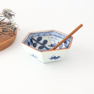 Small Hexagonal Bowl Flower and Birds｜Kobachi Hasami Ware