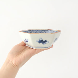 Small Hexagonal Bowl Flower and Birds｜Kobachi Hasami Ware