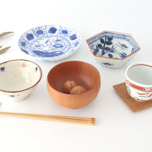 Small Hexagonal Bowl Flower and Birds｜Kobachi Hasami Ware