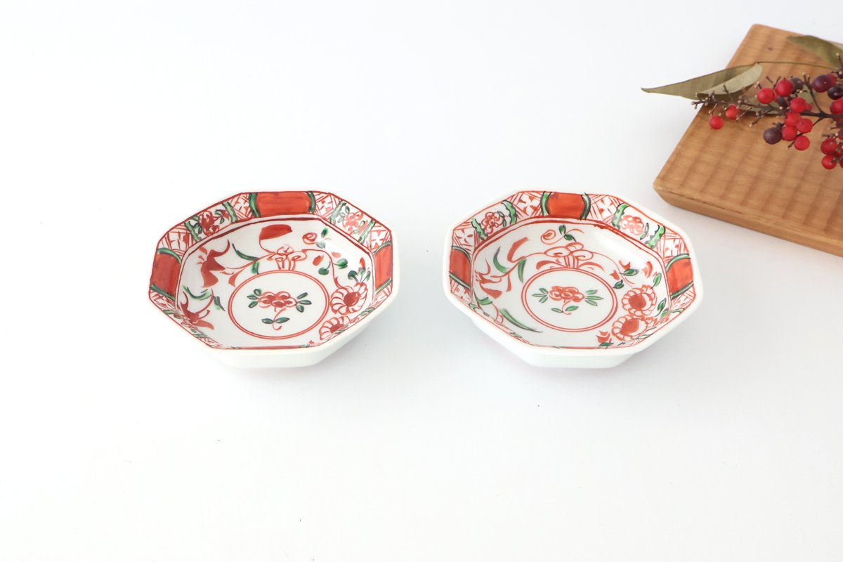 Octagonal Plate Blue and Red 7.6㎝/3in｜Arita Ware