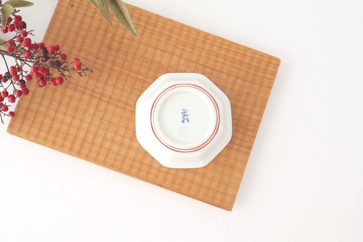 Octagonal Plate Blue and Red 7.6㎝/3in｜Arita Ware