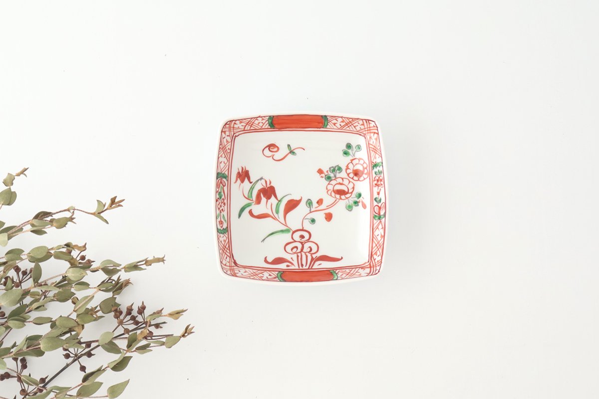 Square Plate Red Flower Small | Arita Ware