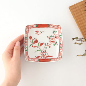 Square Plate Red Flower Small | Arita Ware