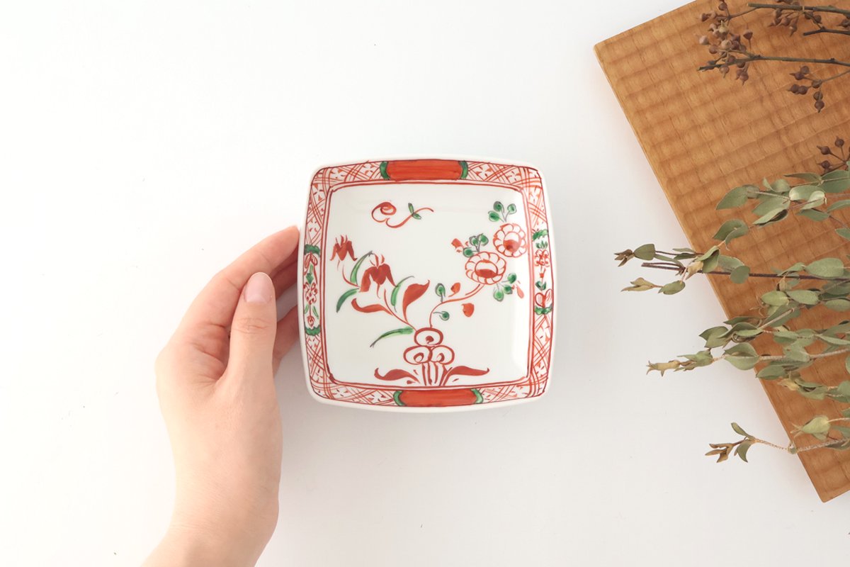 Square Plate Red Flower Small | Arita Ware