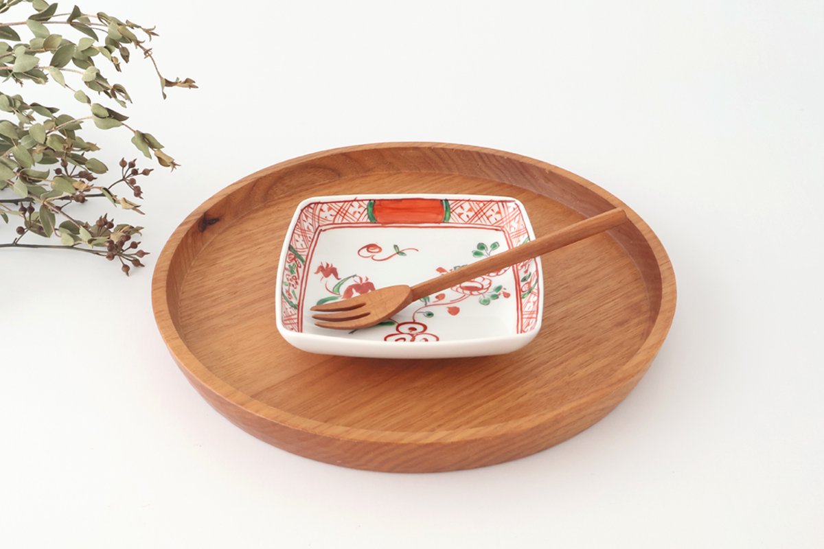 Square Plate Red Flower Small | Arita Ware