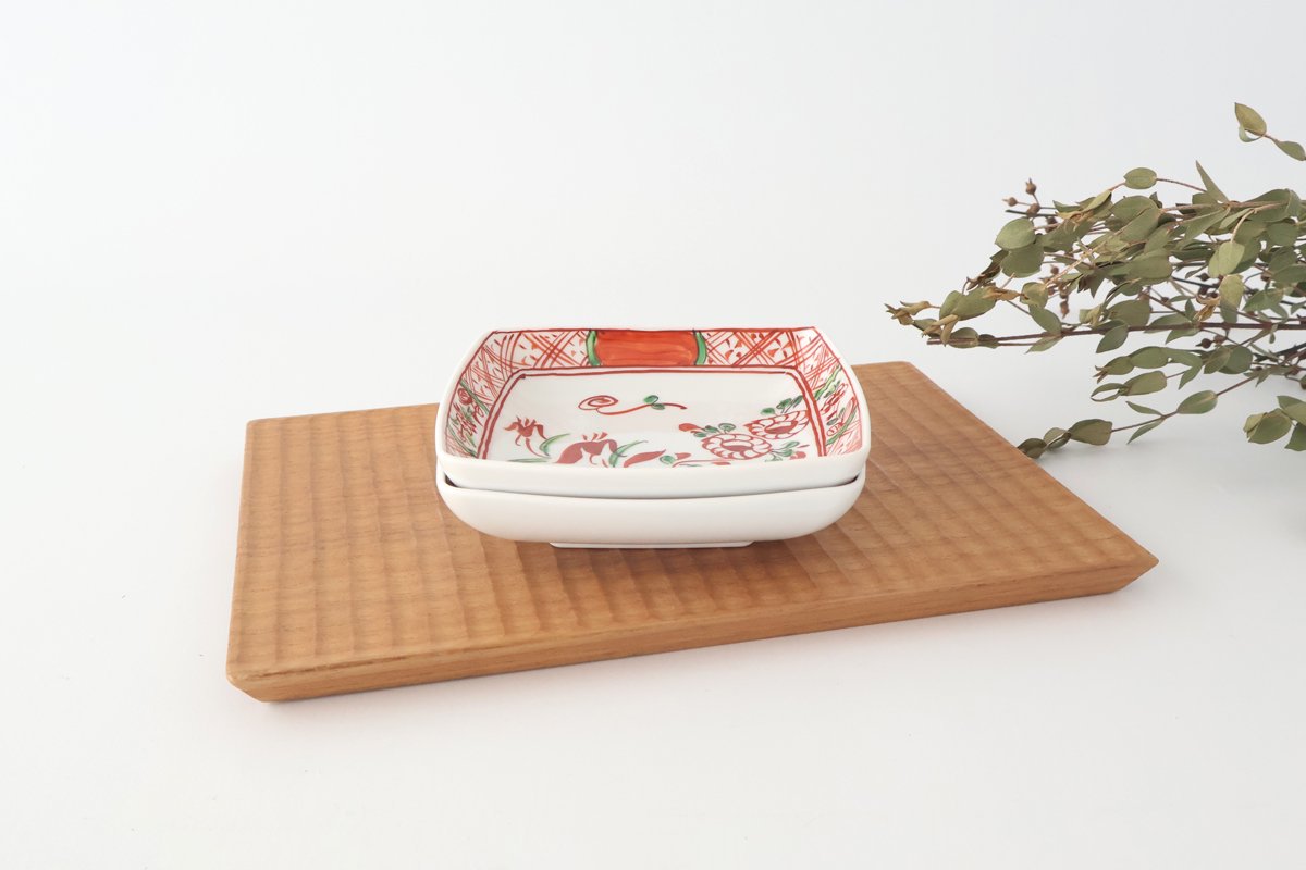 Square Plate Red Flower Small | Arita Ware