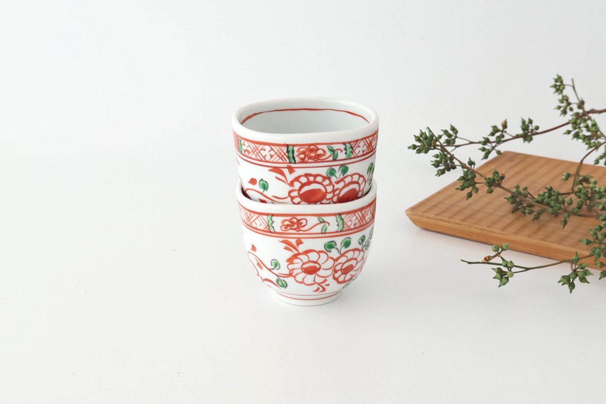 Japanese Cup Red Flowers M | Yunomi Arita Ware