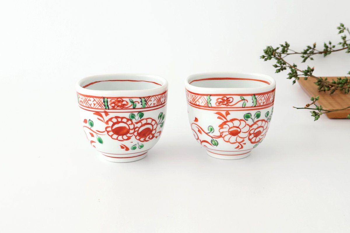 Japanese Cup Red Flowers M | Yunomi Arita Ware