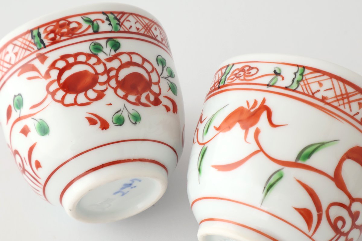 Japanese Cup Red Flowers M | Yunomi Arita Ware