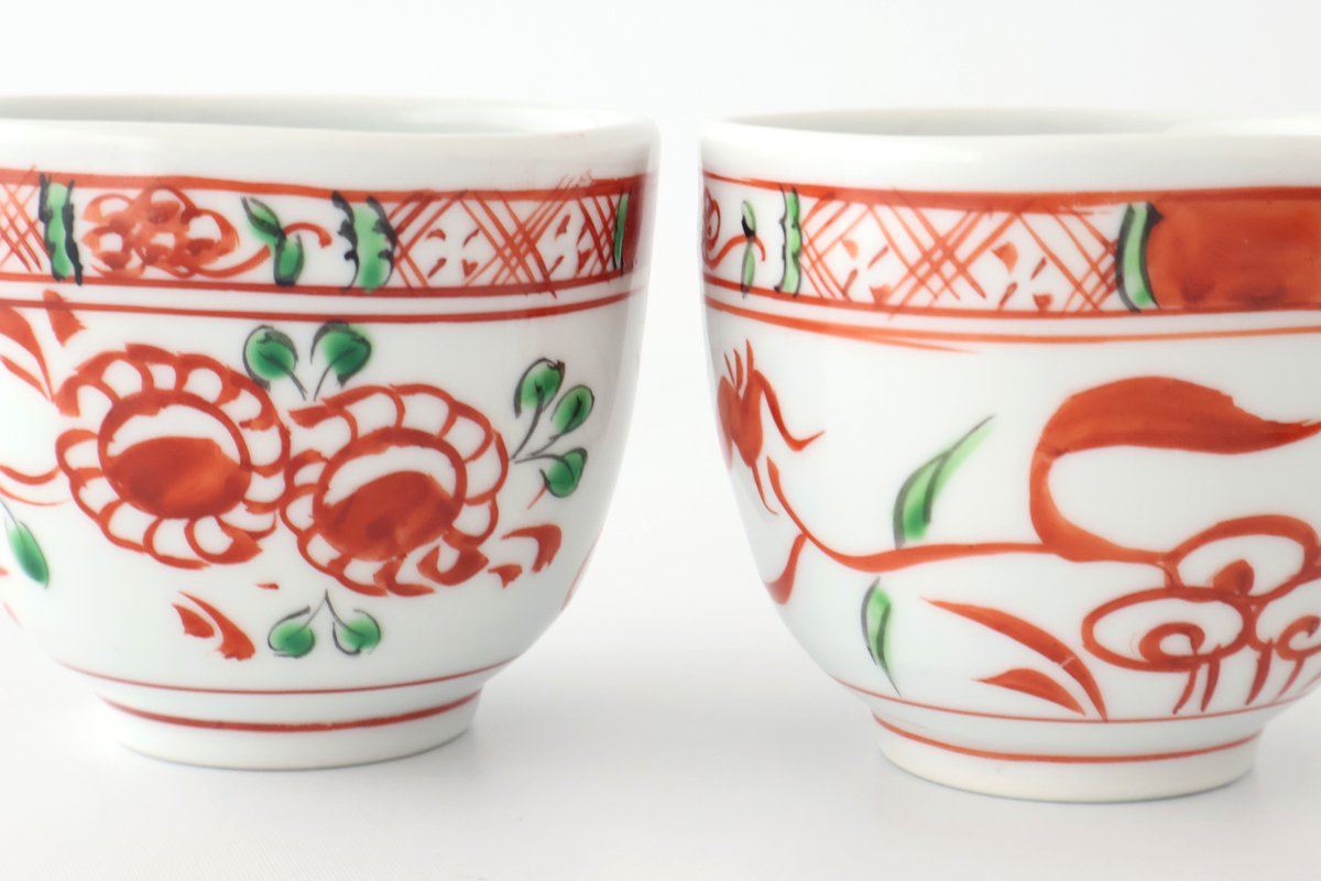 Japanese Cup Red Flowers M | Yunomi Arita Ware