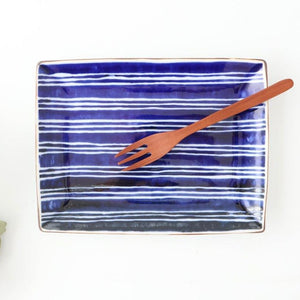 Rectangle Plate Bule and White Stripes | Sushi Plate Arita Ware