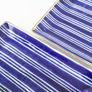 Rectangle Plate Bule and White Stripes | Sushi Plate Arita Ware