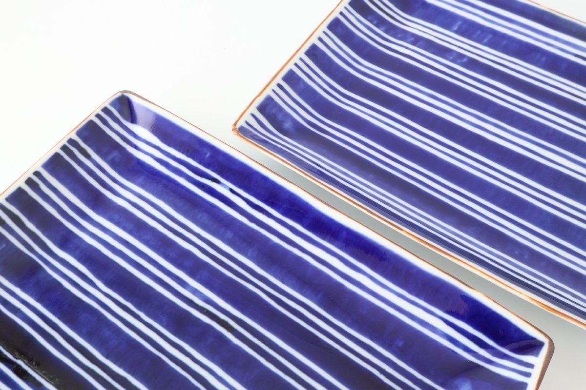 Rectangle Plate Bule and White Stripes | Sushi Plate Arita Ware