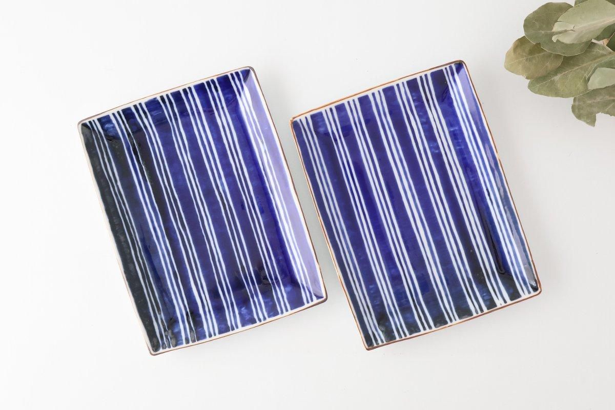 Rectangle Plate Bule and White Stripes | Sushi Plate Arita Ware