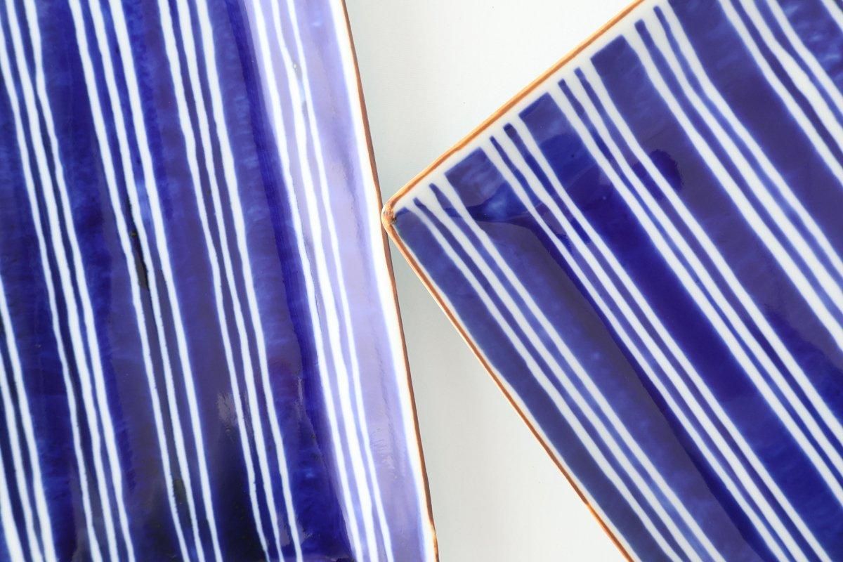 Rectangle Plate Bule and White Stripes | Sushi Plate Arita Ware