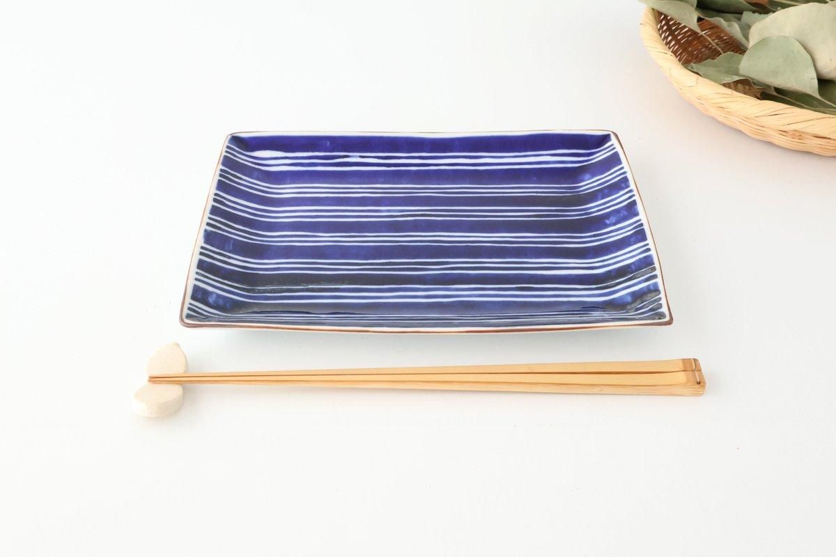 Rectangle Plate Bule and White Stripes | Sushi Plate Arita Ware
