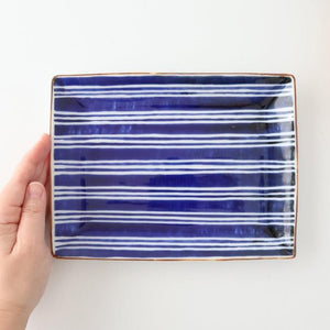 Rectangle Plate Bule and White Stripes | Sushi Plate Arita Ware