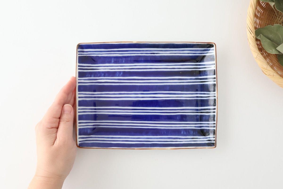 Rectangle Plate Bule and White Stripes | Sushi Plate Arita Ware
