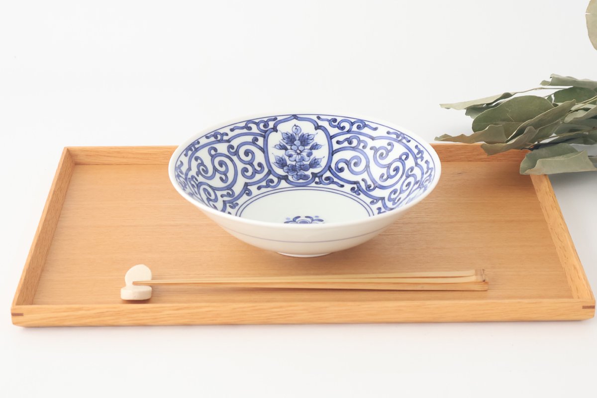 Flat Bowl Blue Arabesque and Flower 18cm/7in | Serving BowlHasami Ware