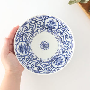 Flat Bowl Blue Arabesque and Flower 18cm/7in | Serving BowlHasami Ware