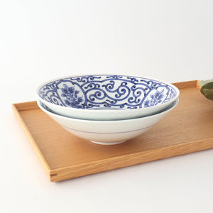 Flat Bowl Blue Arabesque and Flower 18cm/7in | Serving BowlHasami Ware