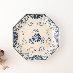 Octagonal Plate Blue Flower Annan | Mino Ware