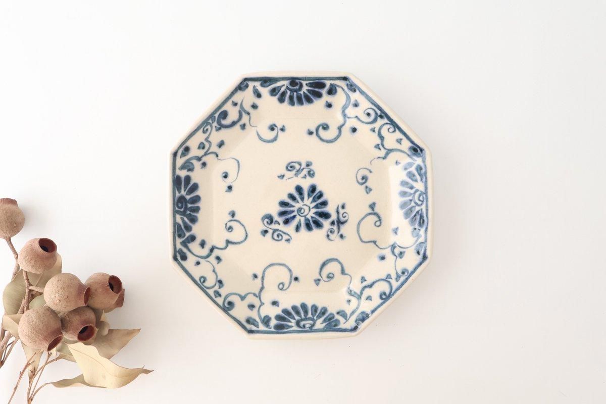 Octagonal Plate Blue Flower Annan | Mino Ware