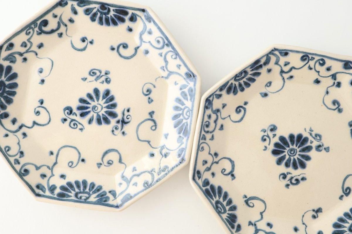 Octagonal Plate Blue Flower Annan | Mino Ware