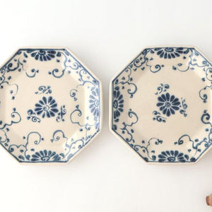 Octagonal Plate Blue Flower Annan | Mino Ware