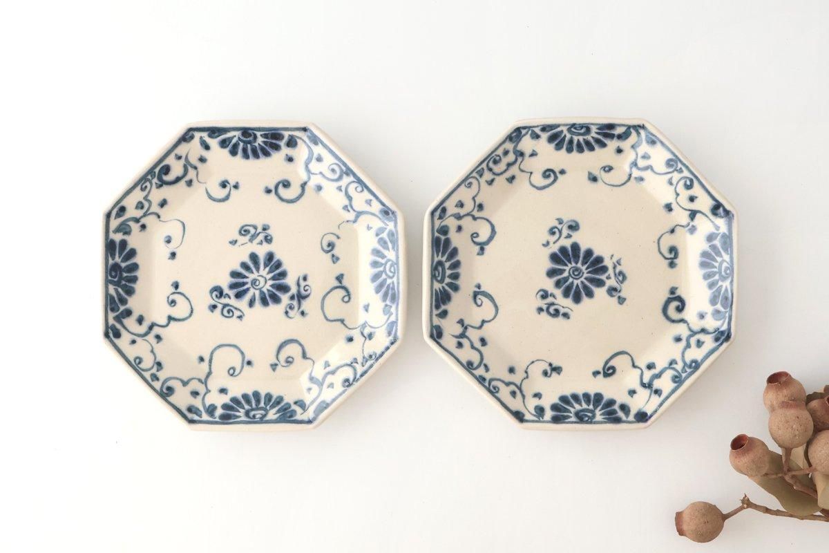 Octagonal Plate Blue Flower Annan | Mino Ware