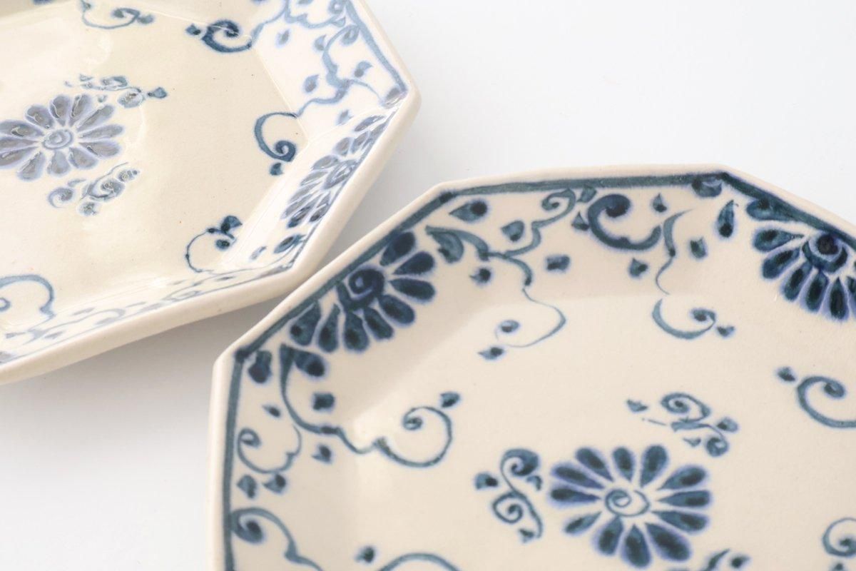 Octagonal Plate Blue Flower Annan | Mino Ware