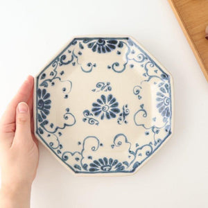 Octagonal Plate Blue Flower Annan | Mino Ware