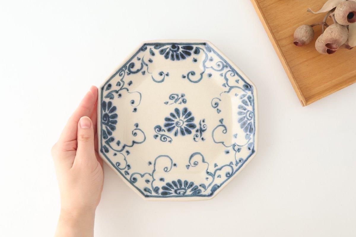 Octagonal Plate Blue Flower Annan | Mino Ware