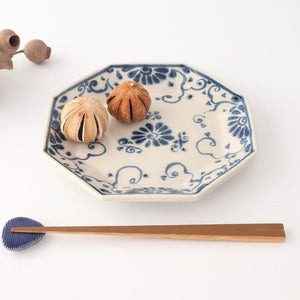 Octagonal Plate Blue Flower Annan | Mino Ware