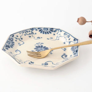 Octagonal Plate Blue Flower Annan | Mino Ware