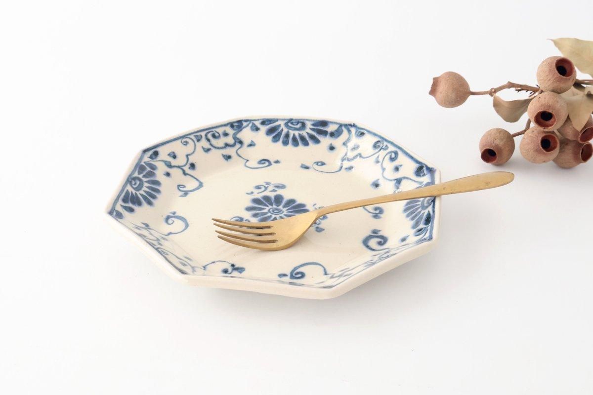 Octagonal Plate Blue Flower Annan | Mino Ware