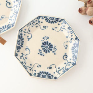 Octagonal Plate Blue Flower Annan | Mino Ware