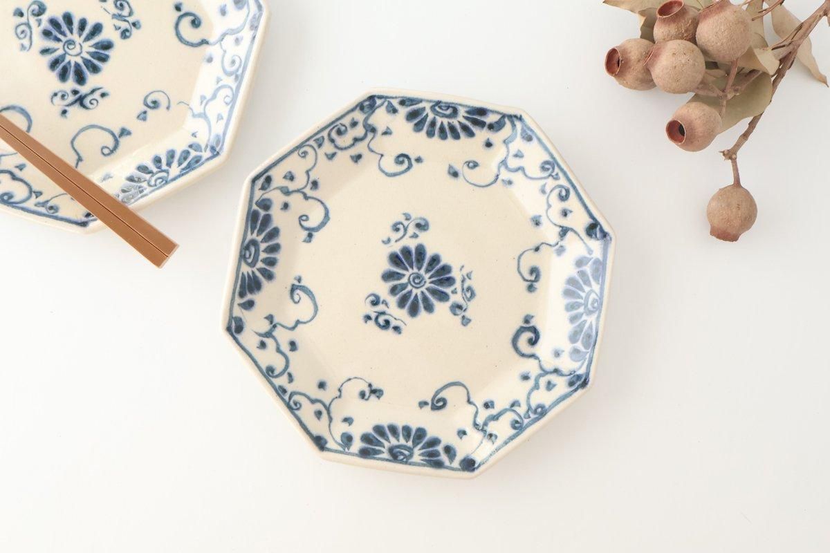 Octagonal Plate Blue Flower Annan | Mino Ware