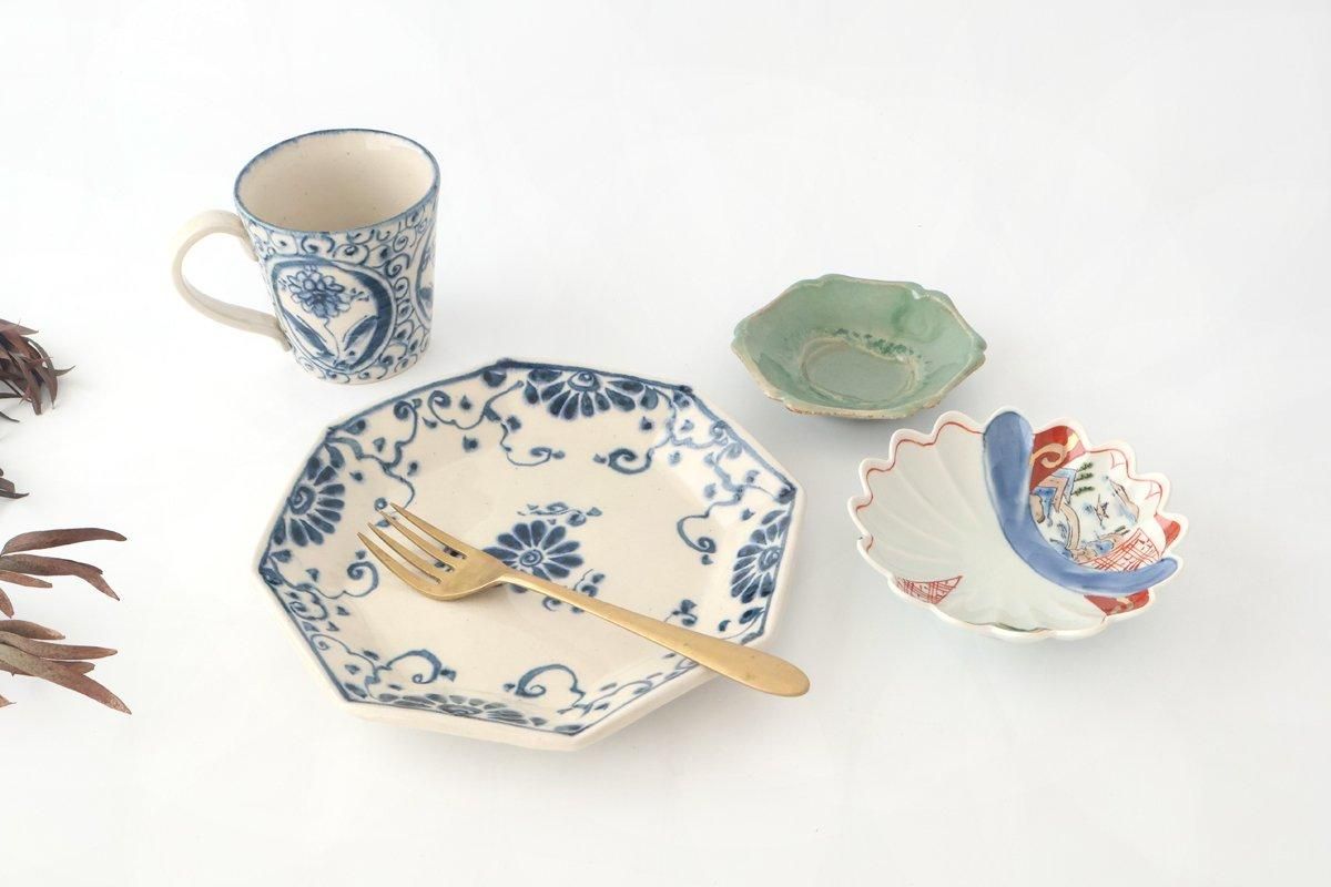 Octagonal Plate Blue Flower Annan | Mino Ware