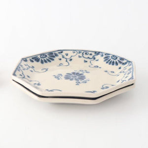 Octagonal Plate Blue Flower Annan | Mino Ware