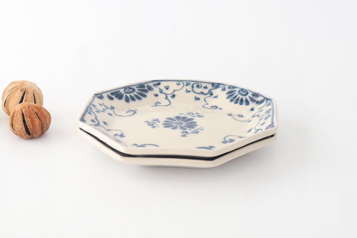 Octagonal Plate Blue Flower Annan | Mino Ware