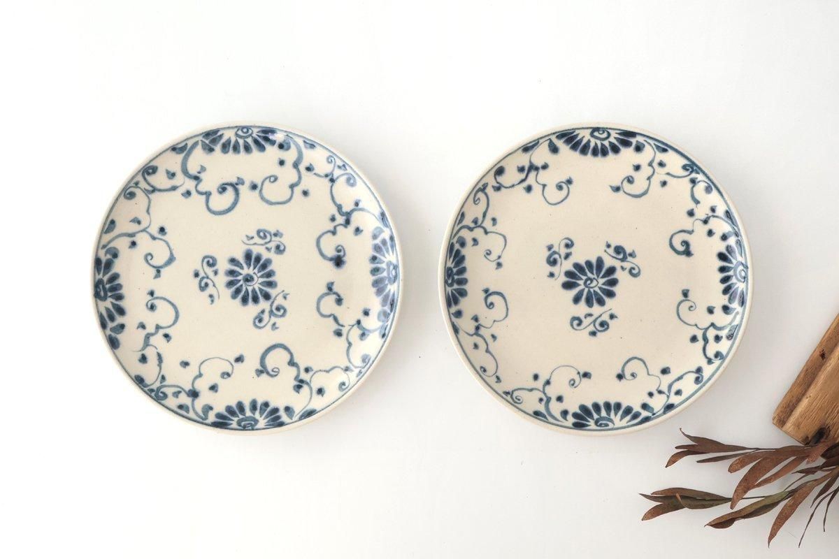 Round Plate Blue Flower Annan21cm/8.3in | Mino Ware