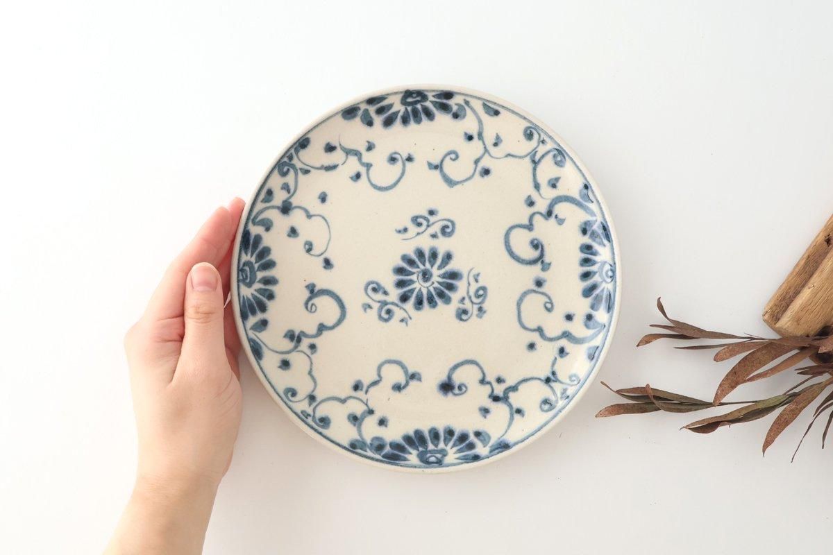Round Plate Blue Flower Annan21cm/8.3in | Mino Ware