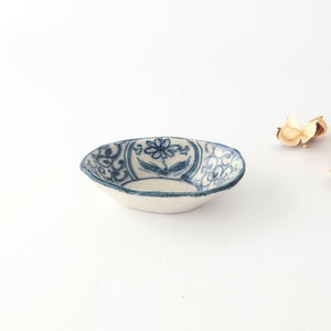 Oval Small Bowl Blue Flower Annan | Mino Ware