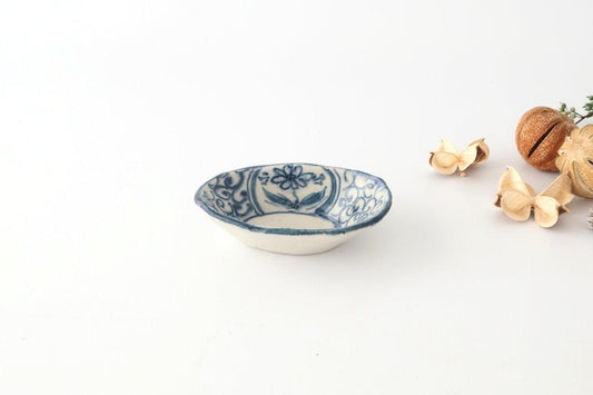 Oval Small Bowl Blue Flower Annan | Mino Ware