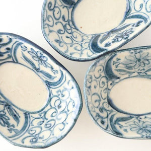 Oval Small Bowl Blue Flower Annan | Mino Ware