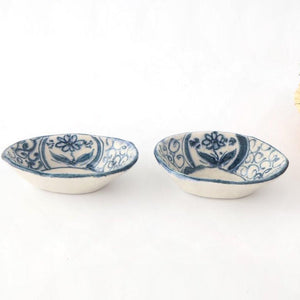 Oval Small Bowl Blue Flower Annan | Mino Ware