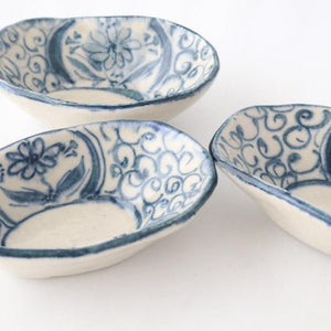 Oval Small Bowl Blue Flower Annan | Mino Ware