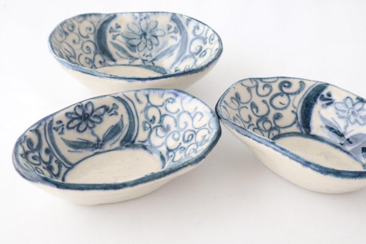 Oval Small Bowl Blue Flower Annan | Mino Ware