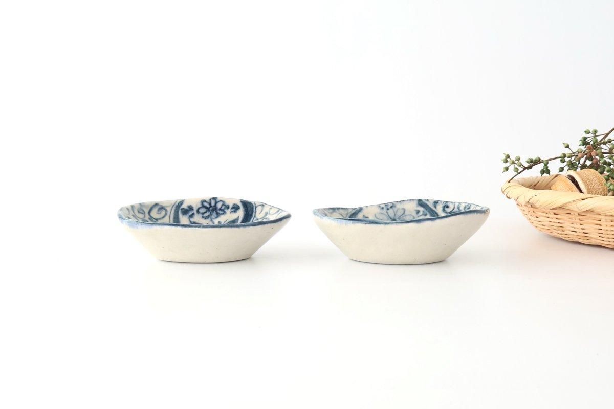 Oval Small Bowl Blue Flower Annan | Mino Ware